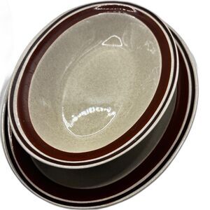 Vintage Contemporary Chateau Oval Bowl & Platter Set MCM Hand Painted Stoneware